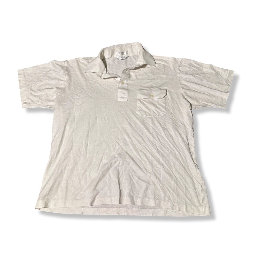 Christian Dior Polo Shirt Mens L White Excellent Short Sleeve Pocket CD Logo